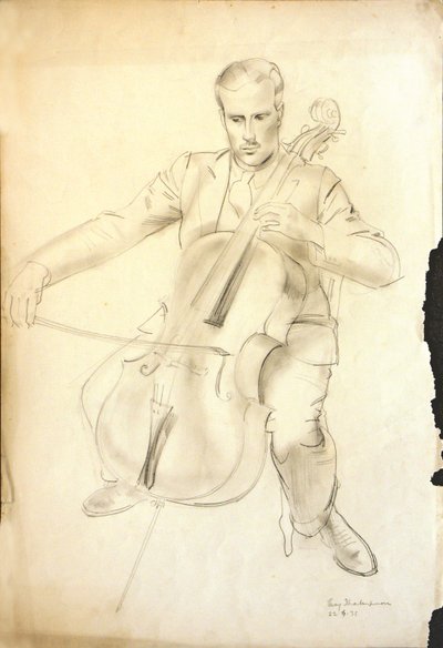 Portrait of Arthur Kemp playing the cello, 1935 by Percy Shakespeare